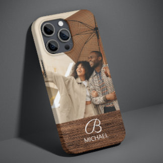 Case-Mate iPhone Case Monogramme de grain de bois rustique Photo Nom
