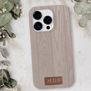 Coque Pour Pour iPhone 14 Pro Max Monogramme de grains de bois broyé rose-rousse