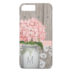 Coque iPhone 8 Plus/7 Plus Monogramme de Hydrangée rose Mason Jar