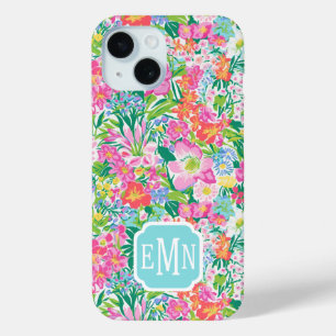 Coque Pour iPhone 15 Monogramme de jardin floral rose