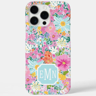 Coques iPhone 16 Pro Max Monogramme de jardin rose coloré