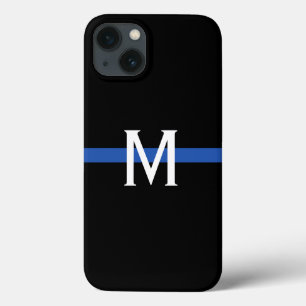 Etui iPhone 13 Monogramme de la ligne bleue mince de la police