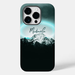 Coque Pour iPhone 14 Pro Monogramme de lumière néon bleue mystérieuse de mo