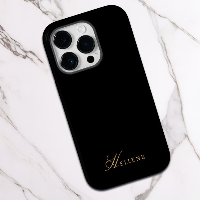 Coques Case-Mate iPhone Monogramme de luxe noir & or élégant Script (Créateur téléchargé)