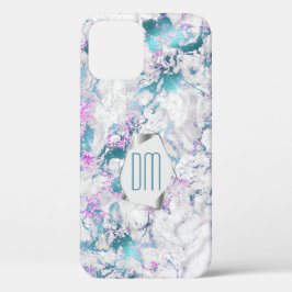Case-Mate iPhone Case Monogramme de marbre d'argent rose Turquoise
