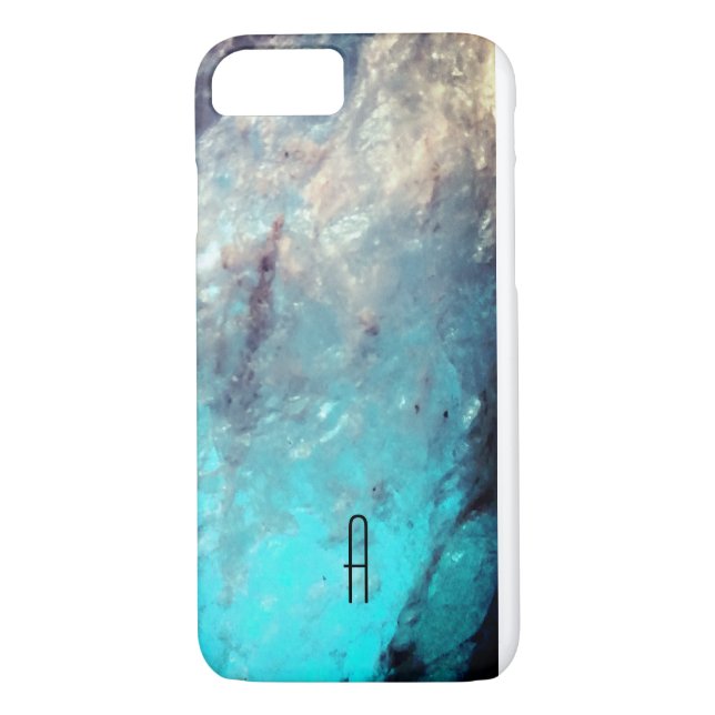 Coques Case-Mate iPhone Monogramme de marbre personnalisé bleu turquoise (Dos)