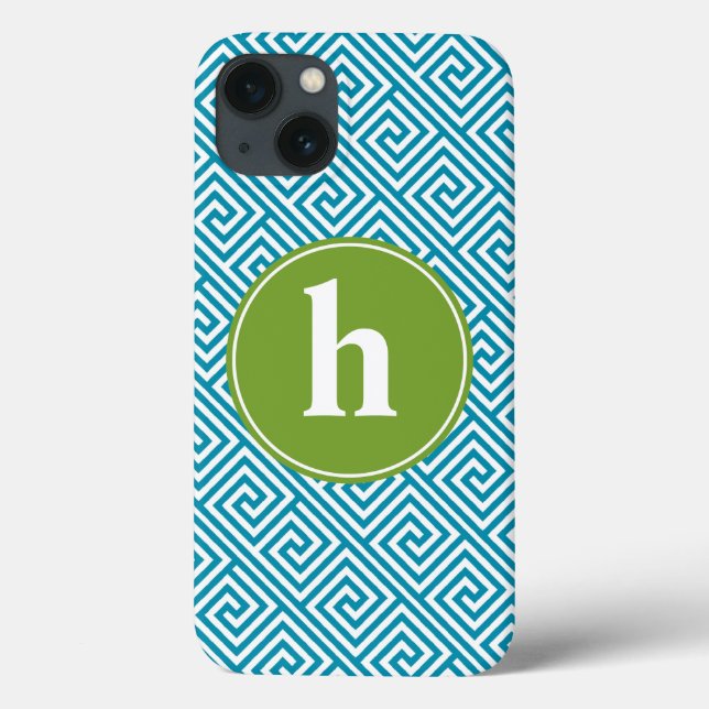 Coques Case-Mate iPhone Monogramme de Motif à clé verte et aquatique (Verso)