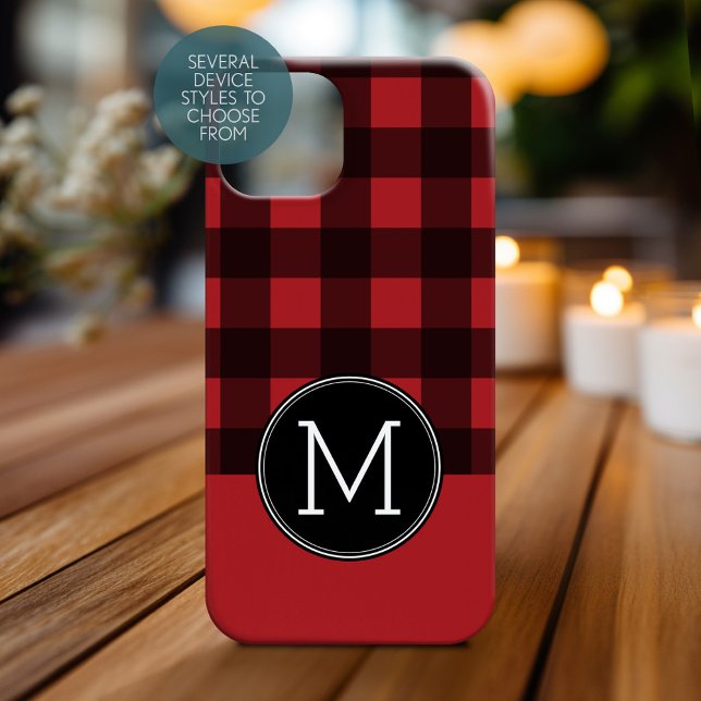 Coques Case-Mate iPhone Monogramme de Motif de buffle rouge et noir rustiq (Personalized Phone Case with Monogram)