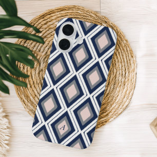 Coques iPhone 16 Monogramme de Motif d'Ikat de couleur blanche et d