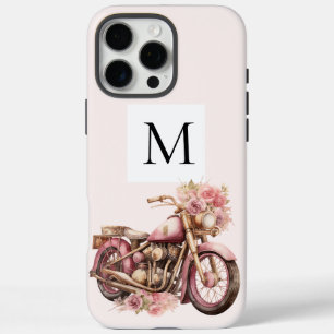 Coques iPhone 16 Pro Max Monogramme de moto floral rose 