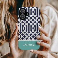 Monogramme de Navy et Aqua Trellis