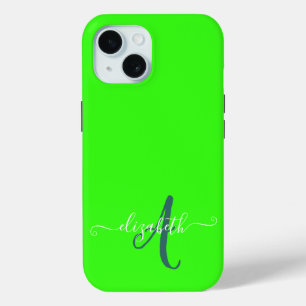 Coque Pour iPhone 15 Monogramme de néon fluorescent vert