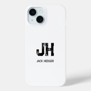 COQUE POUR iPhone 15 MONOGRAMME DE NOM À DEUX LETTRES MINIMALISTE NOIR