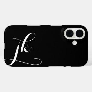 Coques iPhone 16 Monogramme de nom de script noir et blanc moderne