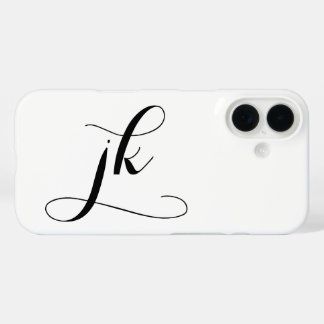 Coques iPhone 16 Monogramme de nom de script noir et blanc moderne