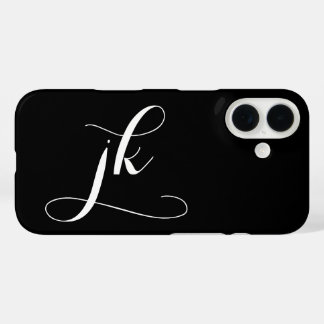 Coques iPhone 16 Monogramme de nom de script noir et blanc moderne