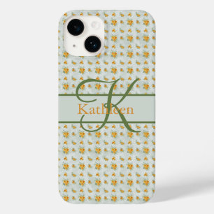 Coque Pour iPhone 14 Monogramme de nom initial floral jaune vert