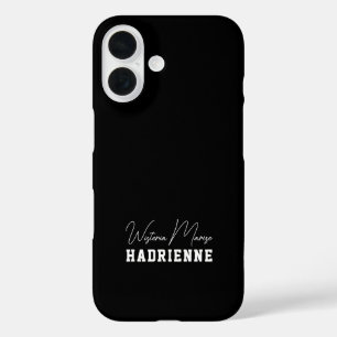 Coques iPhone 16 Monogramme de nom moderne noir et blanc