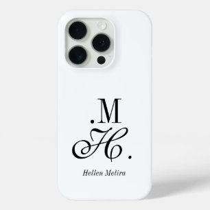 Coque iPhone 15 Pro Monogramme de nom noir et blanc moderne