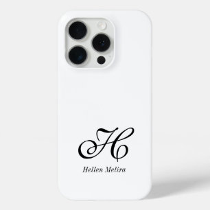 Coque iPhone 15 Pro Monogramme de nom noir et blanc moderne