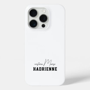 Coque iPhone 15 Pro Monogramme de nom noir et blanc moderne