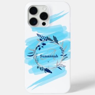 Coque iPhone 15 Pro Max Monogramme de nom personnalisé Couronne aquarelle
