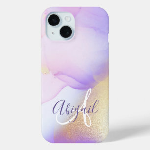 Coque Pour iPhone 15 Monogramme de nom personnalisé en aquarelle violet
