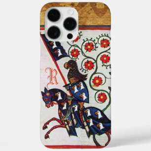 COQUES iPhone 16 PRO MAX MONOGRAMME DE PARCHEMENT MÉDIÉVÉNILE DU CHEVAL BLE