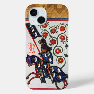 COQUE POUR iPhone 15 MONOGRAMME DE PARCHEMENT MÉDIÉVÉNILE DU CHEVAL BLE