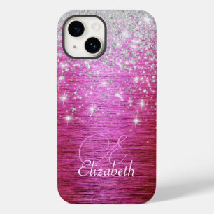 Coque Pour iPhone 14 Monogramme de Parties scintillant en argent brossé