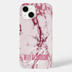 Coque Pour iPhone 14 Monogramme de Parties scintillant en marbre rose p