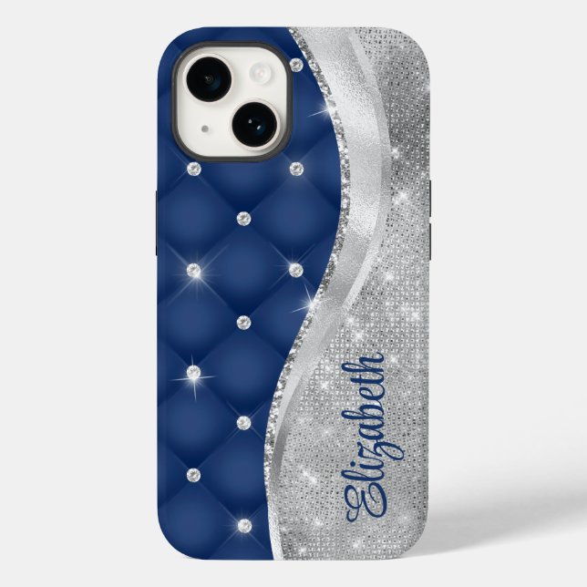 Coques Case-Mate iPhone Monogramme de Parties scintillant royale bleu et a (Verso)