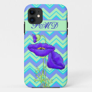 Etui iPhone Case-Mate Monogramme de pavot Turquoise & Vert Chevron ZizZa