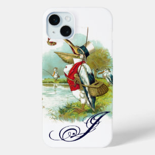 Coque iPhone 15 Mini MONOGRAMME DE PÊCHE M. PELICAN, blanc