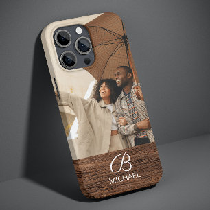 Case-Mate iPhone Case Monogramme de photo personnalisée Bois Grain Brun 