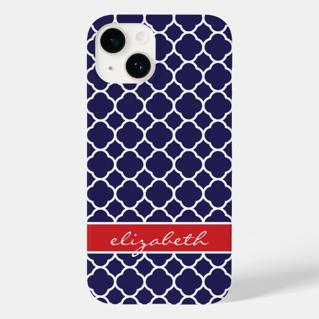 Coques Case-Mate iPhone Monogramme de Quatrefoil bleu et rouge (Verso)