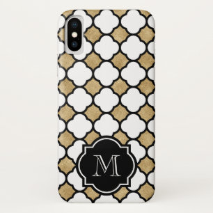 Case-Mate iPhone Case Monogramme de Quatrefol blanc noir géométrique or