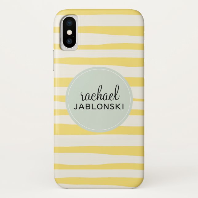 Coques Case-Mate iPhone Monogramme de rayures jaunes modernes (Dos)