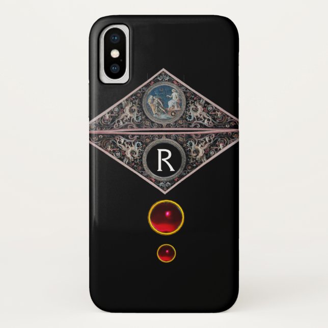 COQUES Case-Mate iPhone MONOGRAMME DE RENAISSANCE AVEC GEMMES ROUGES EN RU (Dos)