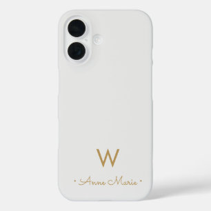 Coques iPhone 16 Monogramme de script doré gris clair moderne