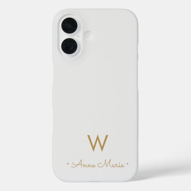 Coques Case-Mate iPhone Monogramme de script doré gris clair moderne (Verso)