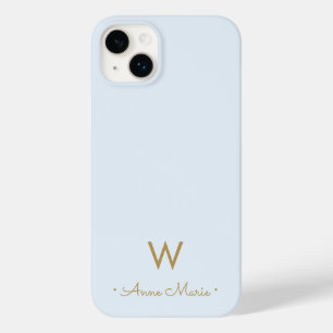Coque Pour iPhone 14 Plus Monogramme de script en or bleu clair moderne