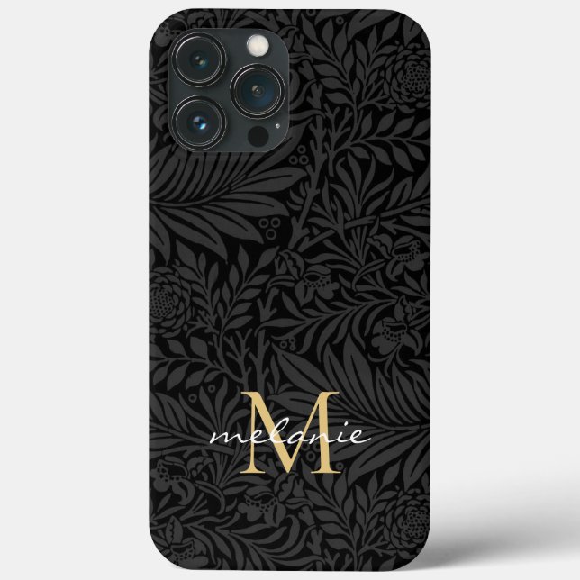 Coques Case-Mate iPhone Monogramme de script floral noir élégant or (Verso)