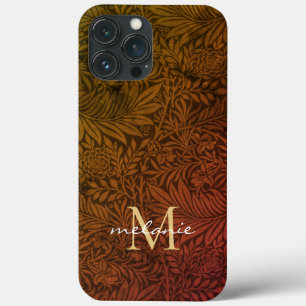 Case-Mate iPhone Case Monogramme de script floral or orange rouille élég
