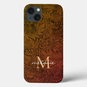 Case-Mate iPhone Case Monogramme de script floral or orange rouille élég