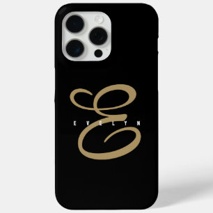 Coque iPhone 15 Pro Max Monogramme de script noir et or chic
