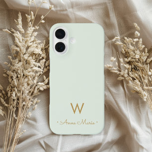Coques iPhone 16 Monogramme de style moderne vert sauge or
