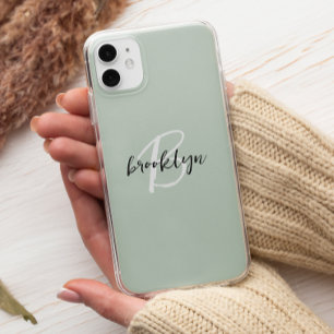 Case-Mate iPhone Case Monogramme de style vert sauge noir et blanc