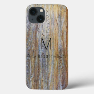 Etui iPhone 13 Monogramme de texture de grain de bois no 4