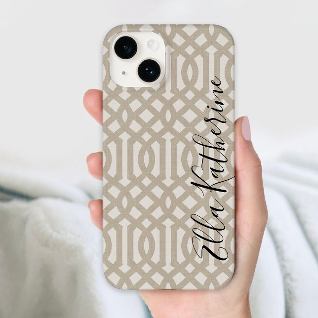 Coques Case-Mate iPhone Monogramme de treillis beige rustique (Créateur téléchargé)